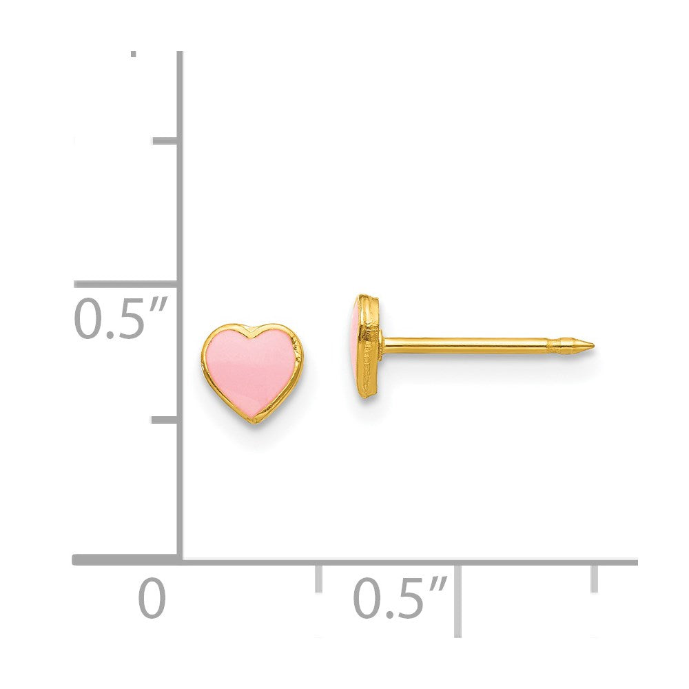 840E_1 Inverness Stainless Steel 24K Gold-plated Pink Enamel Heart Earrings