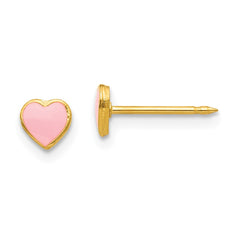 840E_1 Inverness Stainless Steel 24K Gold-plated Pink Enamel Heart Earrings