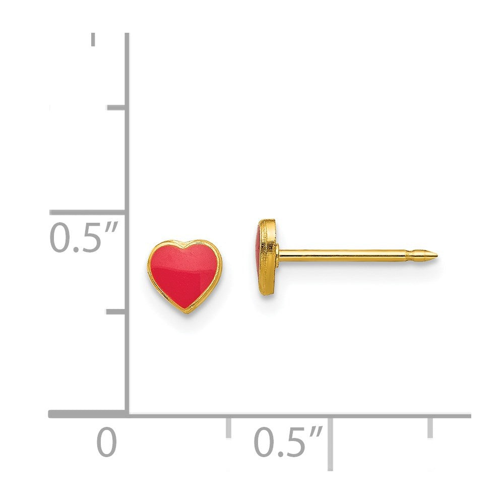 840E_2 Inverness Stainless Steel 24K Gold-plated Red Enamel Heart Earrings