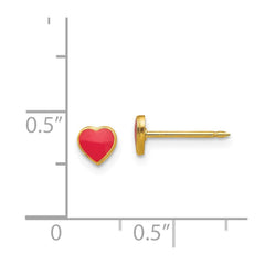 840E_2 Inverness Stainless Steel 24K Gold-plated Red Enamel Heart Earrings