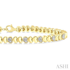 ASHI Gold Vermeil Puffed Heart Shape Diamond Bracelet 84108PPSSSLTB-GV
