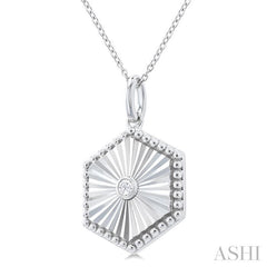 ASHI Silver Hexagon Shape Fluted Medallion Diamond Pendant 84209PPSGSLPD-HEX
