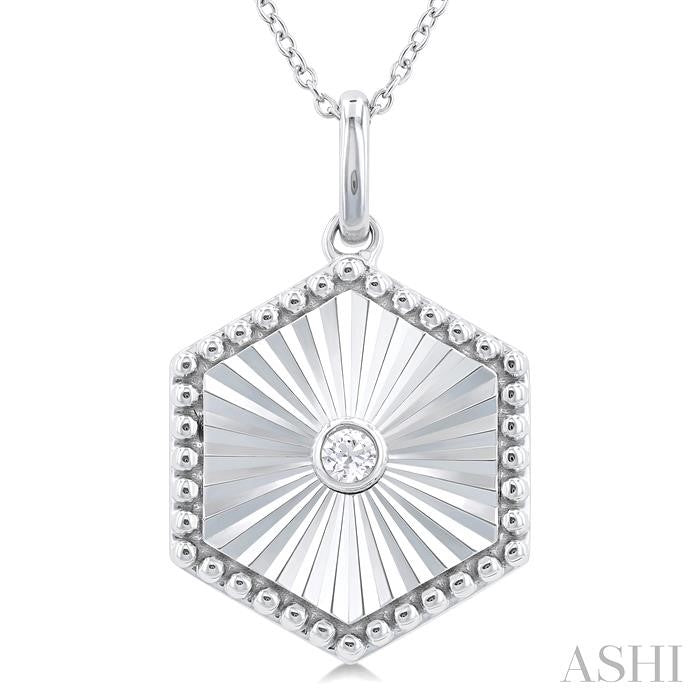 ASHI Silver Hexagon Shape Fluted Medallion Diamond Pendant 84209PPSGSLPD-HEX