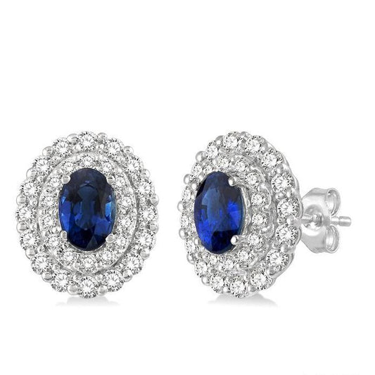 Parkplace Jewelers Oval Shape Gemstone & Halo Diamond Earrings 57442PPFHERSPWG