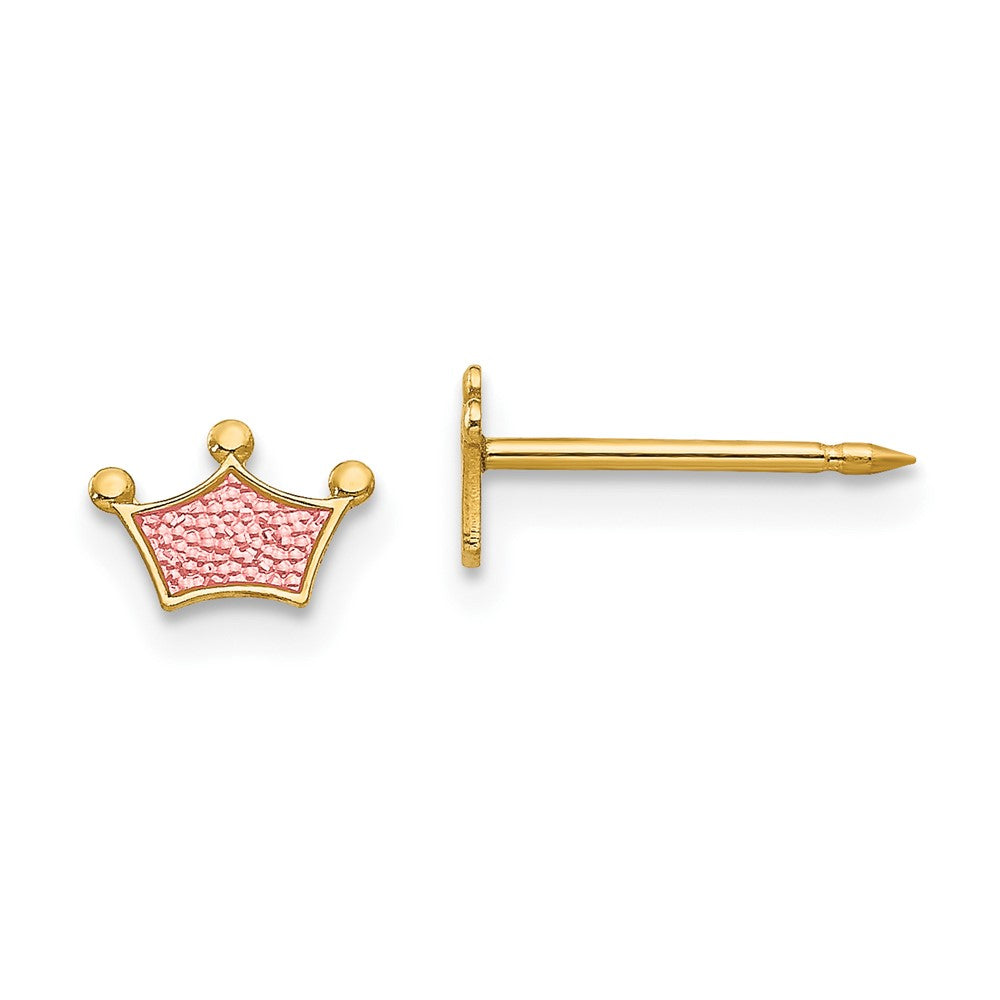 844E Inverness 14k Epoxy Fill Pink Crown Earrings