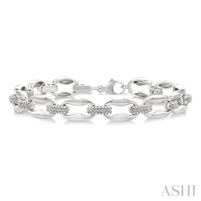 ASHI Silver Bold Oval Shape Link Diamond Fashion Bracelet 85108PPSSSLTB