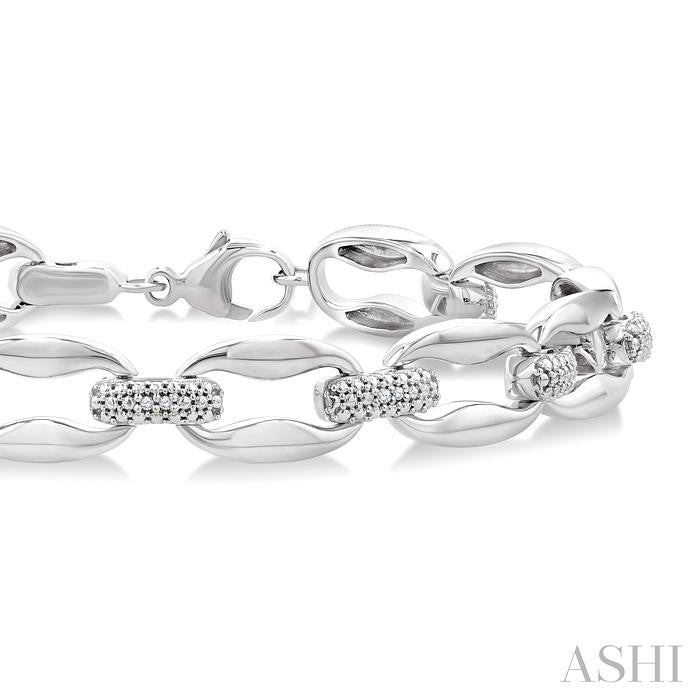 ASHI Silver Bold Oval Shape Link Diamond Fashion Bracelet 85108PPSSSLTB