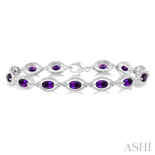 ASHI Silver Oval Shape Gemstone & Halo Diamond Bracelet 85198PPSSAMSLTB