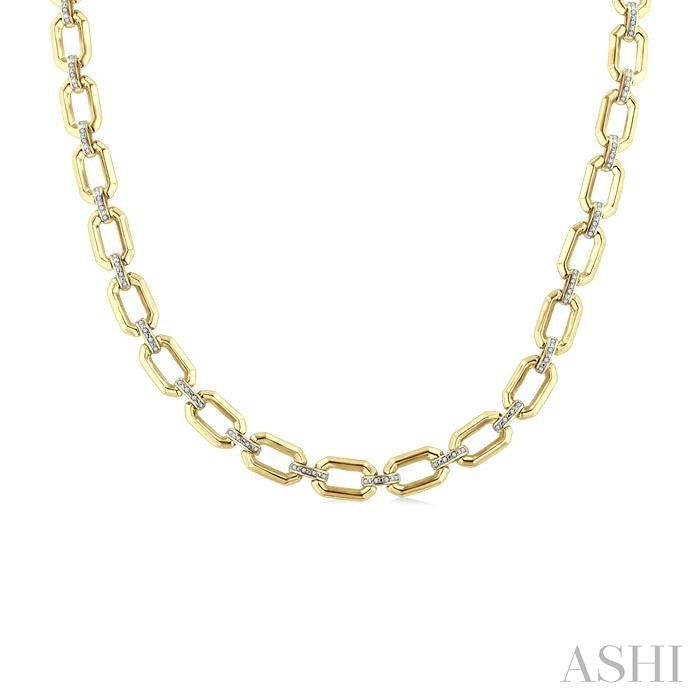 ASHI Gold Vermeil Bold Rectangular Shape Link Diamond Necklace 85435PPSSSLNK-GV