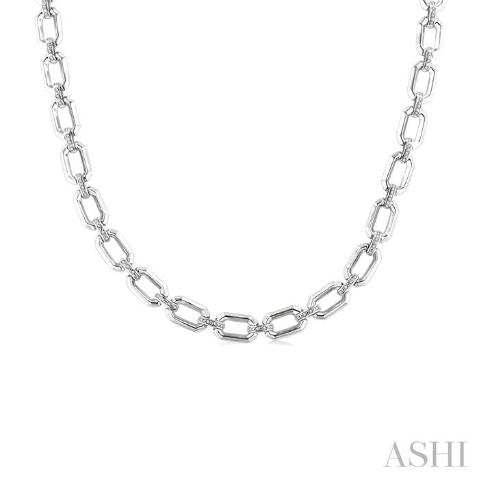 ASHI Silver Bold Rectangular Shape Link Diamond Necklace 85435PPSSSLNK