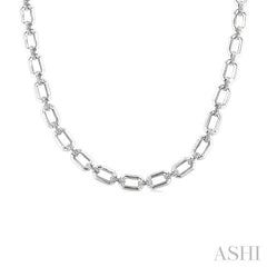 ASHI Silver Bold Rectangular Shape Link Diamond Necklace 85435PPSSSLNK