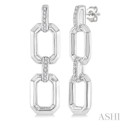 ASHI Silver Bold Rectangular Shape Link Diamond Fashion Earrings 85438PPSSSLER