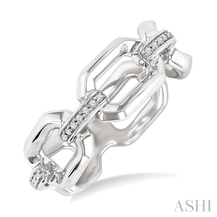 ASHI Silver Bold Rectangular Shape Link Diamond Ring 85439PPSSSLRG