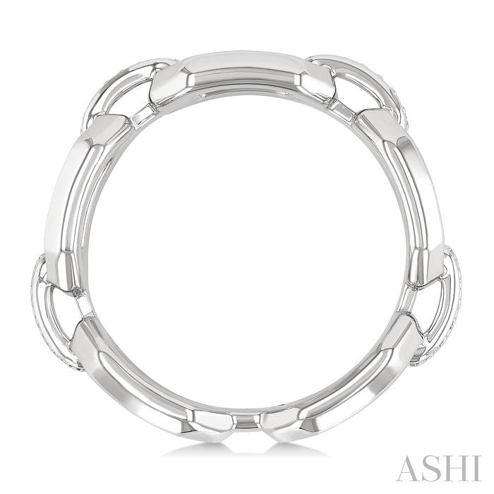 ASHI Silver Bold Rectangular Shape Link Diamond Ring 85439PPSSSLRG