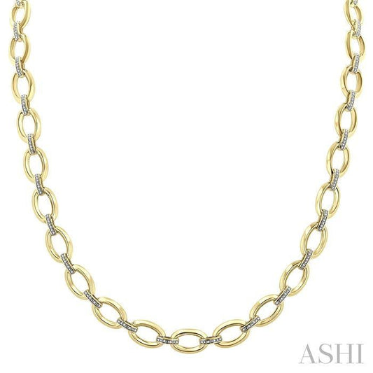 ASHI Gold Vermeil Bold Oval Shape Link Diamond Necklace 85455PPSSSLNK-GV