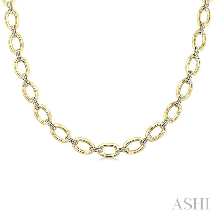 ASHI Gold Vermeil Bold Oval Shape Link Diamond Necklace 85455PPSSSLNK-GV