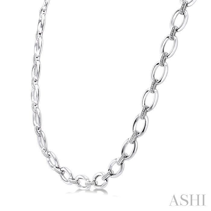 ASHI Silver Bold Oval Shape Link Diamond Necklace 85455PPSSSLNK
