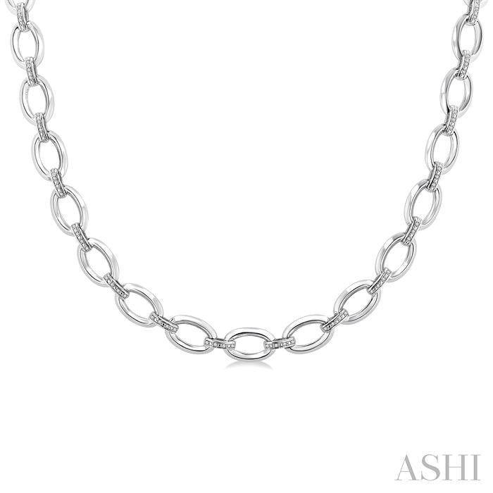 ASHI Silver Bold Oval Shape Link Diamond Necklace 85455PPSSSLNK