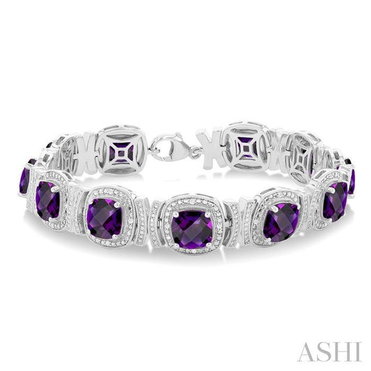 ASHI Silver Cushion Shape Gemstone & Diamond Bracelet 85528PPSSAMSLTB