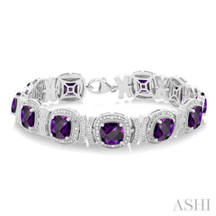 ASHI Silver Cushion Shape Gemstone & Diamond Bracelet 85528PPSSAMSLTB