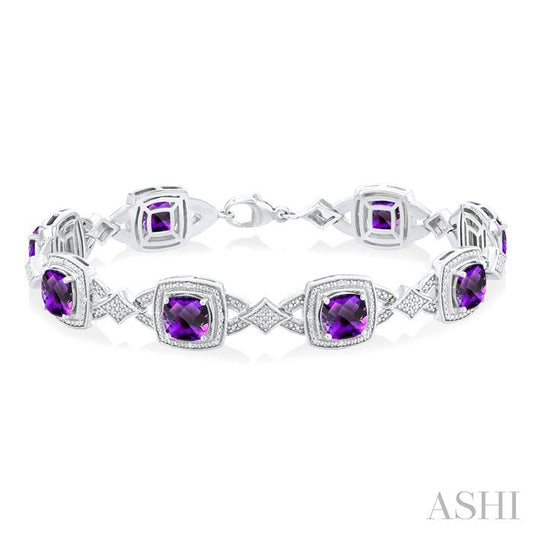 ASHI Silver Cushion Shape Gemstone & Diamond Bracelet 85588PPSSAMSLTB