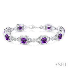ASHI Silver Cushion Shape Gemstone & Diamond Bracelet 85588PPSSAMSLTB