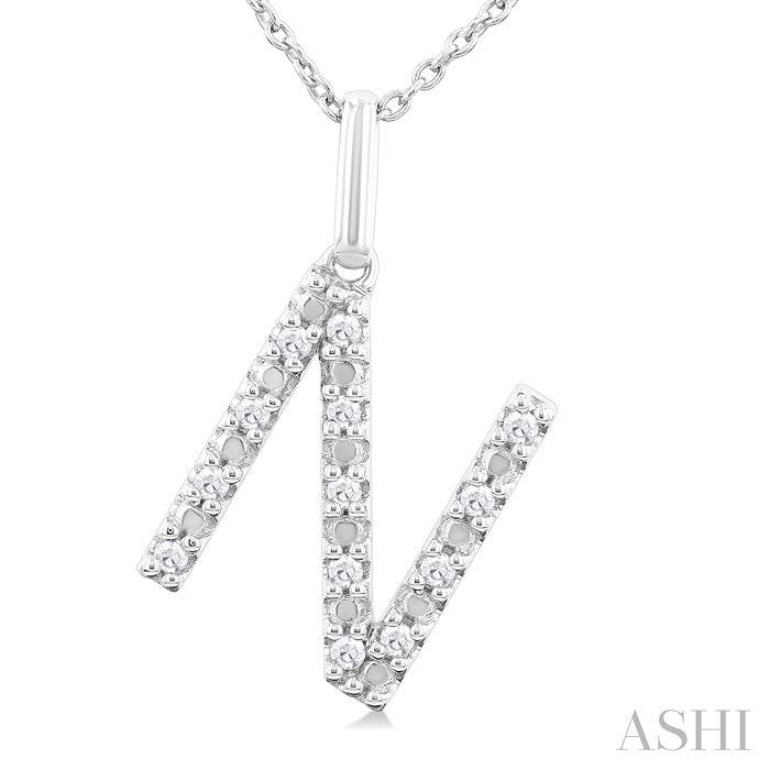 ASHI Silver Block 'N' Initial Diamond Pendant 85678PPSSSLPD-N