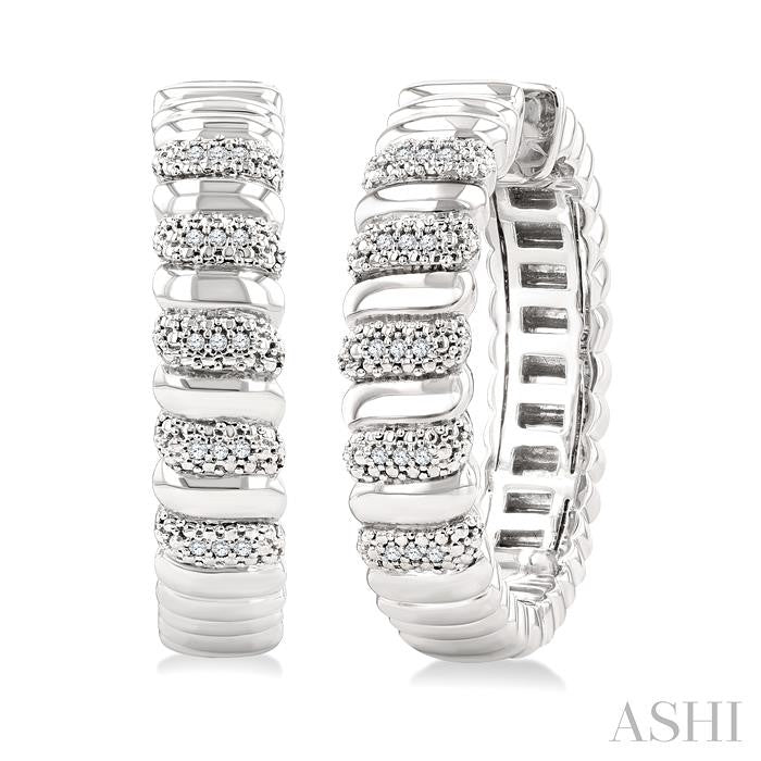 ASHI Silver Bold Ribbed Diamond Hoop Fashion Earrings 85738PPSSSLER