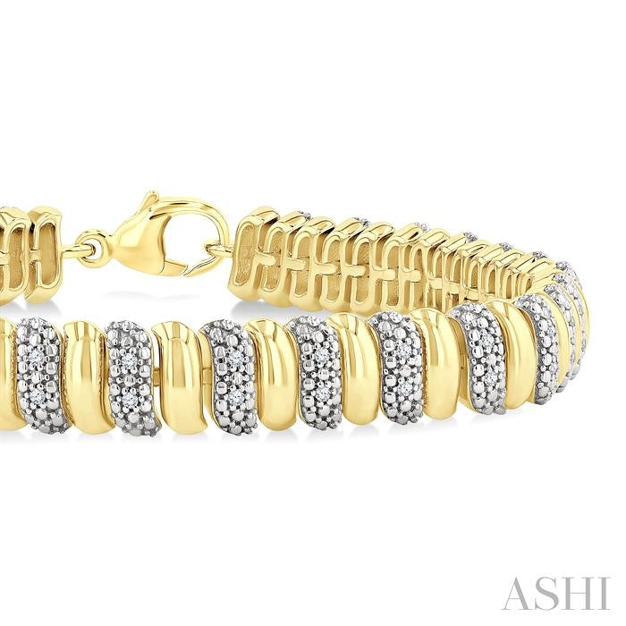 ASHI Gold Vermeil Bold Ribbed Diamond Fashion Bracelet 85738PPSSSLTB-GV
