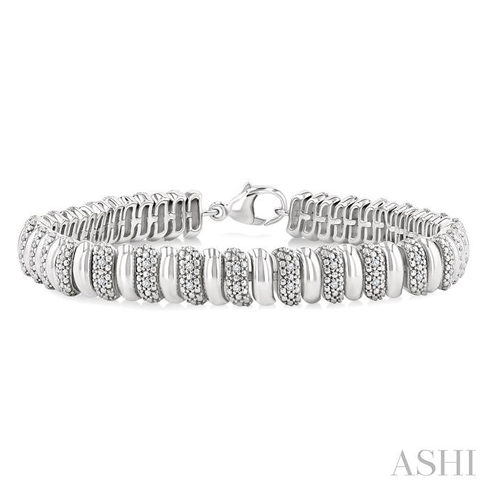 ASHI Silver Bold Ribbed Diamond Fashion Bracelet 85738PPSSSLTB