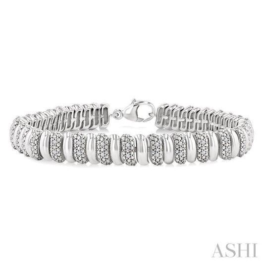 ASHI Silver Bold Ribbed Diamond Fashion Bracelet 85738PPSSSLTB