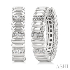 ASHI Silver Bold Ribbed Diamond Hoop Earrings 85768PPSSSLER