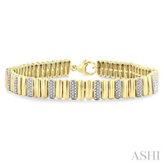 ASHI Gold Vermeil Bold Ribbed Diamond Fashion Bracelet 85768PPSSSLTB-GV
