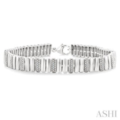 ASHI Silver Bold Ribbed Diamond Fashion Bracelet 85768PPSSSLTB