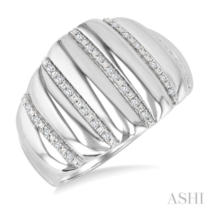 ASHI Silver Bold Ribbed Diamond Fashion Wide Band 85798PPSSSLRG