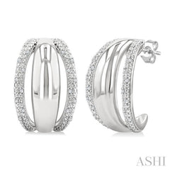ASHI Silver Bold Diamond Half Hoop Earrings 85878PPSSSLER