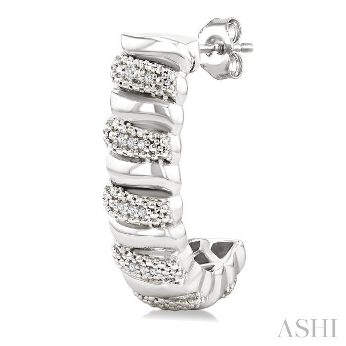 ASHI Silver Bold Ribbed Diamond Half Hoop Earrings 85898PPSSSLER