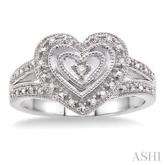 ASHI Silver Heart Shape Diamond Fashion Ring 86059PPSSSLRG