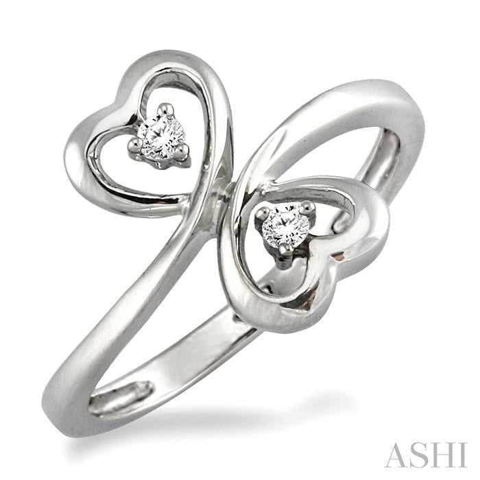 ASHI Silver Twin Heart Shape 2 Stone Diamond Fashion Ring 86729PPSXSLRG