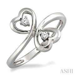 ASHI Silver Twin Heart Shape 2 Stone Diamond Fashion Ring 86729PPSXSLRG