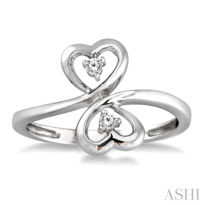 ASHI Silver Twin Heart Shape 2 Stone Diamond Fashion Ring 86729PPSXSLRG