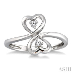 ASHI Silver Twin Heart Shape 2 Stone Diamond Fashion Ring 86729PPSXSLRG