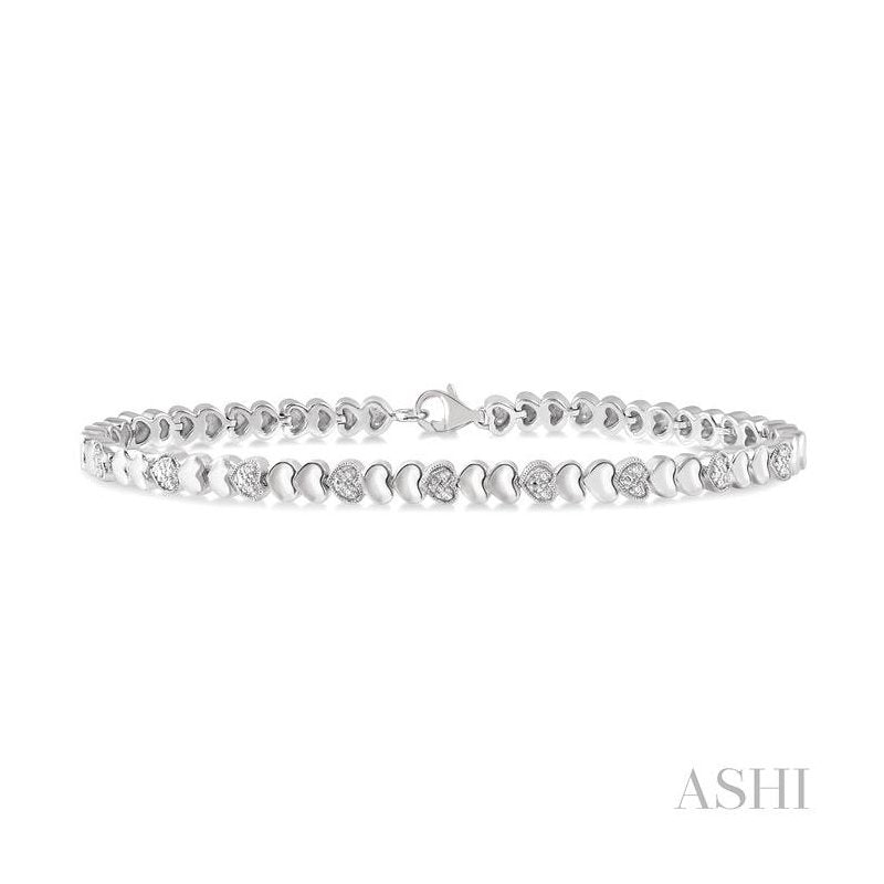 ASHI Silver Puffed Heart Shape Diamond Bracelet 84108PPSSSLTB
