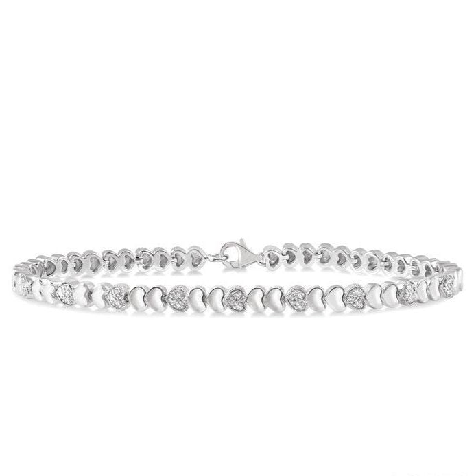 Parkplace Jewelers Silver Puffed Heart Shape Diamond Bracelet 84108PPSSSLTB