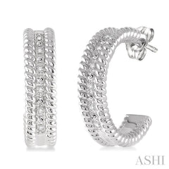 ASHI Silver Rope Diamond Half Hoop Earrings 87479PPSSSLER