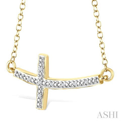 ASHI Gold Vermeil Sideway Cross Diamond Fashion Pendant 87959PPSSSLPD-GV
