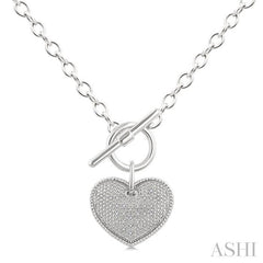 ASHI Silver Heart Toggle Diamond Fashion Necklace 880A8PPSSSLNK
