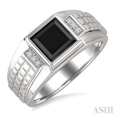 ASHI Silver Princess Shape Men's Onyx Diamond Ring 880B9PPSSOXSLRG