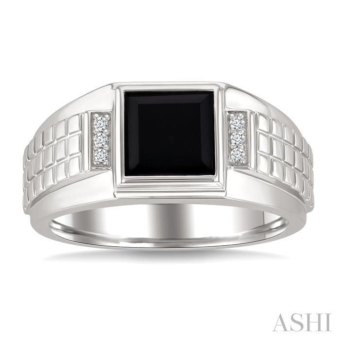 ASHI Silver Princess Shape Men's Onyx Diamond Ring 880B9PPSSOXSLRG