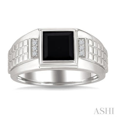 ASHI Silver Princess Shape Men's Onyx Diamond Ring 880B9PPSSOXSLRG